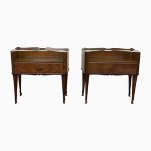 Vintage Wood and Glass Bedside Tables, 1950s, Set of 2