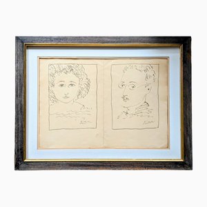 Pablo Picasso, Double Portrait, Hand-Signed Lithograph, 1954, Framed