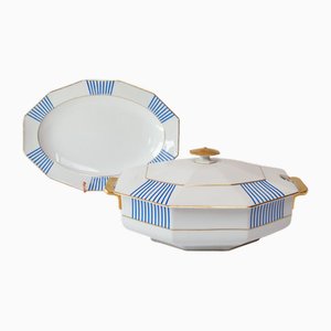 Antique French Limoges Lanternier Porcelain Tureen with Dish, 1920, Set of 2