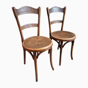Sedie da bistrò antiche con sedile in legno pressato e schienale in legno curvato di Michael Thonet per Thonet, inizio XX secolo, set di 2