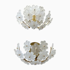 Mid-Century Modern Murano Glass Flower Wall Lamps, 1960s, Set of 2