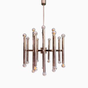 Large Chrome-Plated Metal 24-Light Chandelier attributed to Gaetano Sciolari for Boulanger, Belgium, 1970s