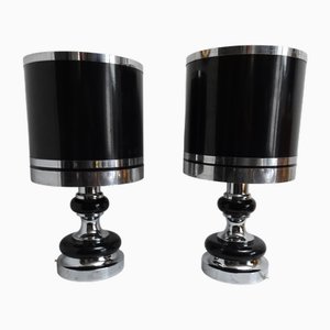 Vintage Space Age Chrome and Black Table Lamps from Massive, 1970s, Set of 2