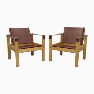 Poltrone vintage in teak e pelle di Karl Heinz Bergmiller per Escriba, anni '70