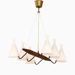 Pendant Lamp in Teak and Opaline Glass by Svend Aage Holm Sørensen, 1950s