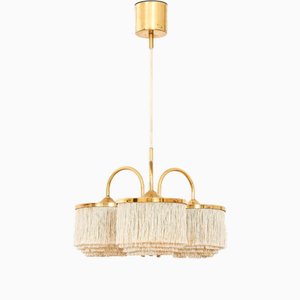 Lampada a sospensione in ottone e seta di Hans-Agne Jakobsson, anni '60