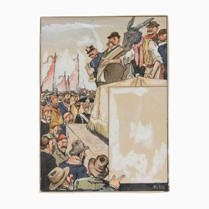 Gabriele Galantara, The Campaign Rally, Mixed Media Drawing, 1919