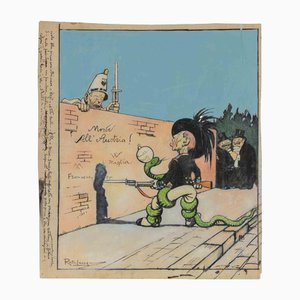 Gabriele Galantara, The Bersagliere and the Snake, Mixed Media Drawing, 1908