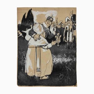 Gabriele Galantara, La Visite du Pape, Dessin Technique Mixte, 1908