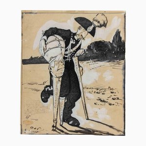 Gabriele Galantara, Violence-Corruption-Clericalism, Mixed Media Drawing, 1908