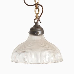 Glass Pendant Light from Holophane, 1940s