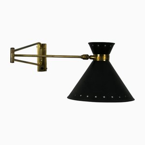 Brass and Black Wall Lamp by Rene Mathieu for Maison Lunel, 1960s