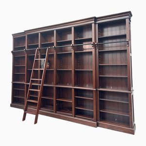 Large Mahogany Library Bookcase with Ladder