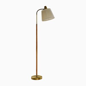 Moderne Mid-Century Stehlampe aus Messing & Braunem Leder von Falkenbergs Belysning, Schweden, 1960er