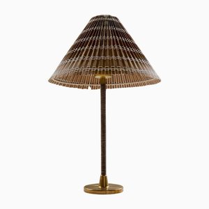 Mid-Century Moderne Tischlampe aus Messing & Rattan, 1960er