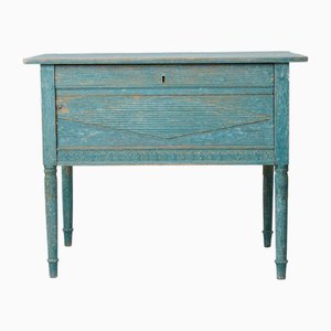 Antique Swedish Blue Painted Hand-Carved Country Table