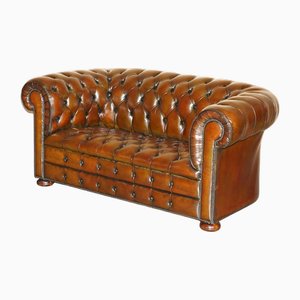 Chesterfield Two-Seater Sofa in Brown Leather, 1920s