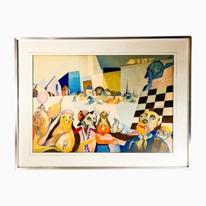 David, Kubo-Surrealistische Komposition, 1974, Mixed Media auf Papier, gerahmt