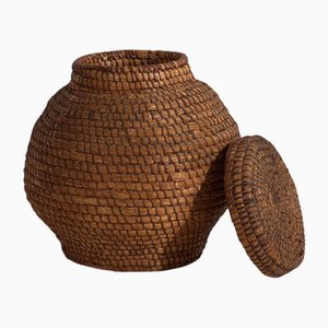 Antique Wicker Basket with Lid, 1920s