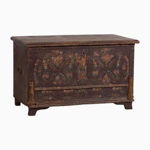 Antique Bridal Chest with Carved Vegetal Decoration, 1820s