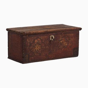 Antique Chest Painted with Floral Motifs and Iron Lock, 1820s