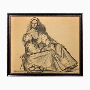 G. Vaccaro, La Contadina, 1865, Charcoal & Pencil on Paper