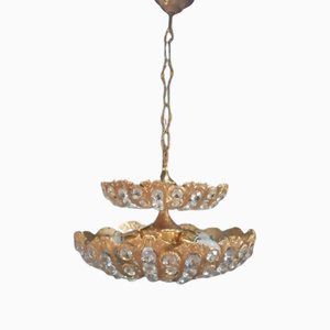 Hollywood Regency Brass and Crystal Chandelier by Peris Andreu, 1970s