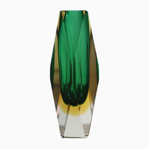 Green and Amber Sommerso Glass Faceted Vase