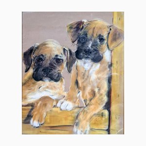 Boxer Puppies, Pastel on Paper, 1980s