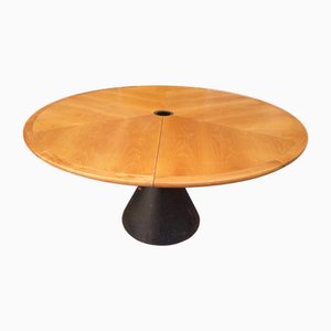 Table Ronde à Rallonge avec Base en Métal Laqué et Plateau en Bois par Francesco Fois pour Bernini, Italie, 1986