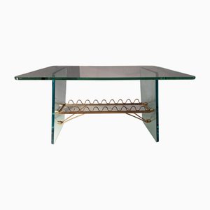 Table Basse avec Plateau et Pieds en Verre et Rouleaux en Laiton attribuée à Gio Ponti pour Fontana Arte, 1940s