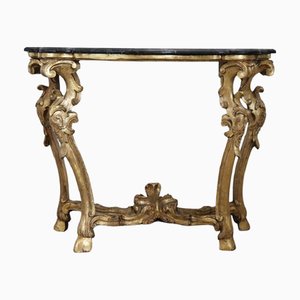 Antique Carved and Gilded Wood Console Table with Marble Top, 18th Century