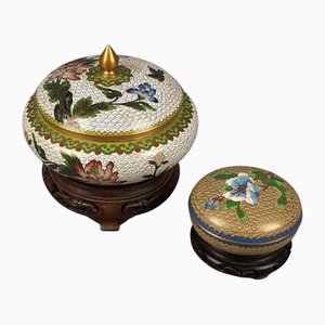 Contenitori smaltati cloisonné, Cina, anni '60, set di 2