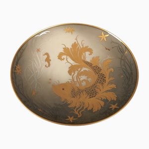 Handmade 24 Karat Gold-Plated Porcelain Goldfish Centerpiece Plate from Morbelli, 1970s