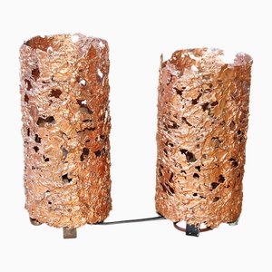 Aimo Tukiainen Table Lamps in Embossed Brutalist Copper, 1960s, Set of 2