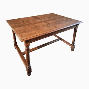 French Farmhouse Oak and Elm Dining Table with Turned Legs, 1920s