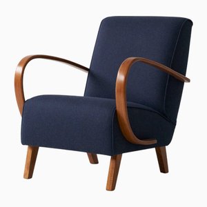 Dark Blue H-410 Armchair by Jindrich Halabala, 1930s