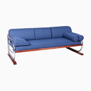 Divano Bauhaus in cromo e faggio, Repubblica Ceca, attribuito a Robert Slezak, anni '30