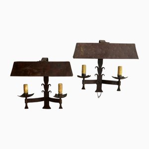 Mid-Century Brutalist Patinated Iron Wall Lights, 1960s, Set of 2