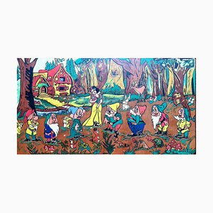 Schneewittchen und die sieben Zwerge, 1950er, Öl auf Holz