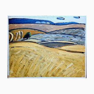 Jean Arene, El campo de maíz, Blés a Vincelles, 1973, óleo sobre lienzo