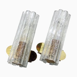 Mid-Century Hand-Blown Glass and Brass Wall Sconces from Doria Leuchten, Germany, 1970s, Set of 2