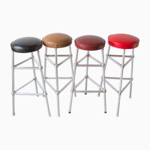 Aluminum and Skai Stools, 1980s, Set of 4