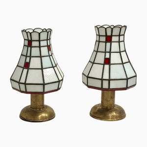 Italian Art Deco Stained Glass Table Lamps, 1950, Set of 2
