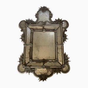 Venetian Mirror in Engraved Glass with Applied Flowers, 1890s