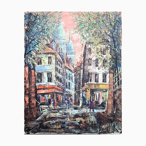 Postimpressionistischer Sonnenuntergang in Paris, Basilika des Heiligen Herzens von Montmartre, 1960er, Öl auf Leinwand