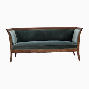 Danish 3-Seater Sofa in Green/Blue Velour and Ash, 1950s