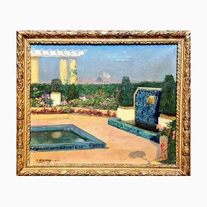 A Scottroy, Ansicht von Paris, Les Invalides und Sacre Coeur, Art Deco Garden, 1931, Öl auf Leinwand