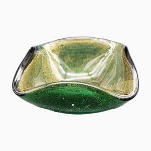Vintage Murano Glass Ashtray with Gold Flakes, 1950s