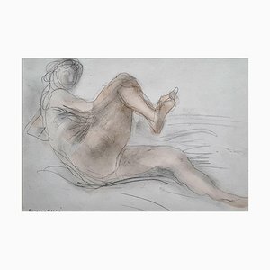 Raymond Martin after Rodin, Reclining Female Nude, 1960s, Pencil & Watercolor on Paper